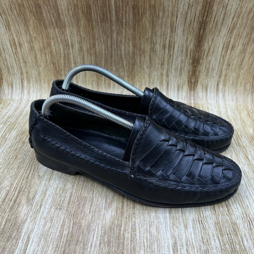 Bragano Woven Loafers Men's Size 9 Black Leather Italian Crafted Slip On Shoes